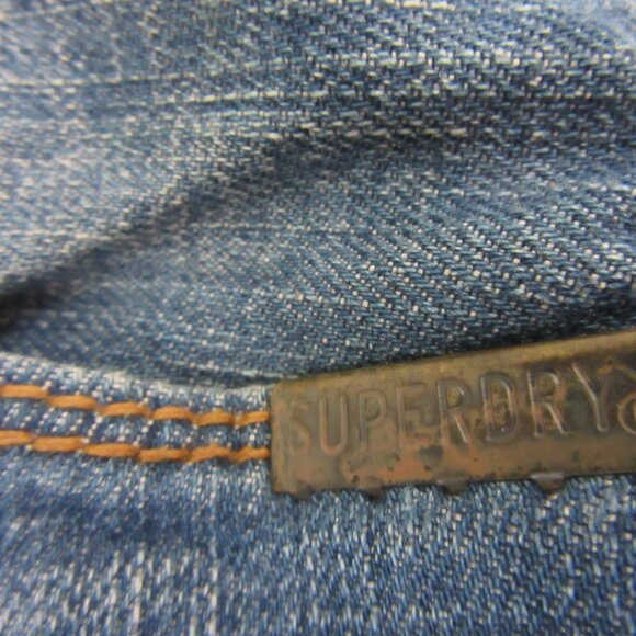 Superdry Distressed Officer Blue Denim Cotton Japan Spirit 30 Straight Jeans - Picture 2 of 11